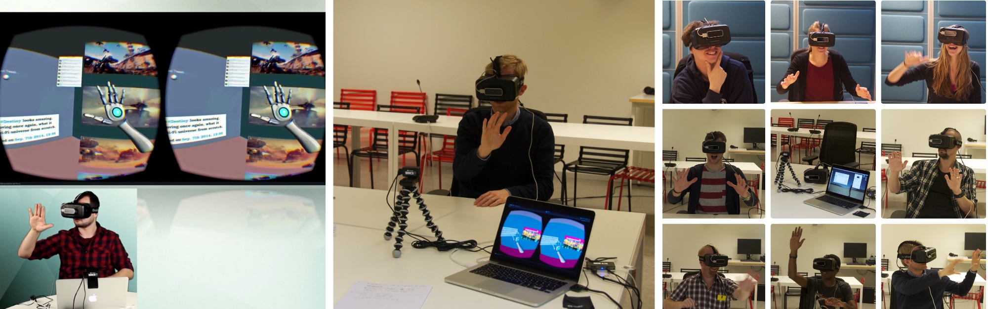 A collage of three images that visually represent the research about Virtual Reality / Immersive Interaction - Initial Efforts.