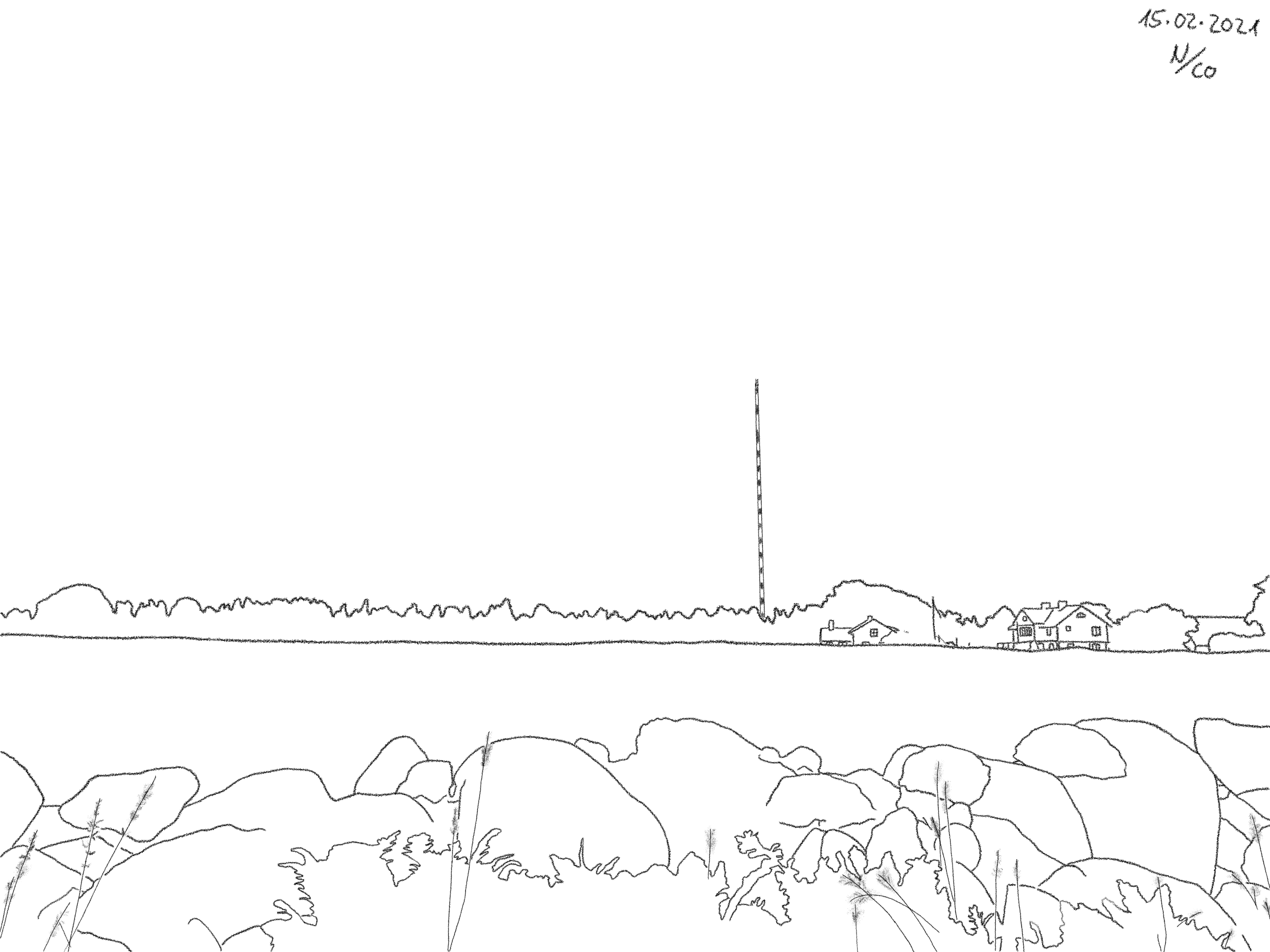 A drawing titled Signals, based on a photo taken at Holstorpsmasten in Växjö.