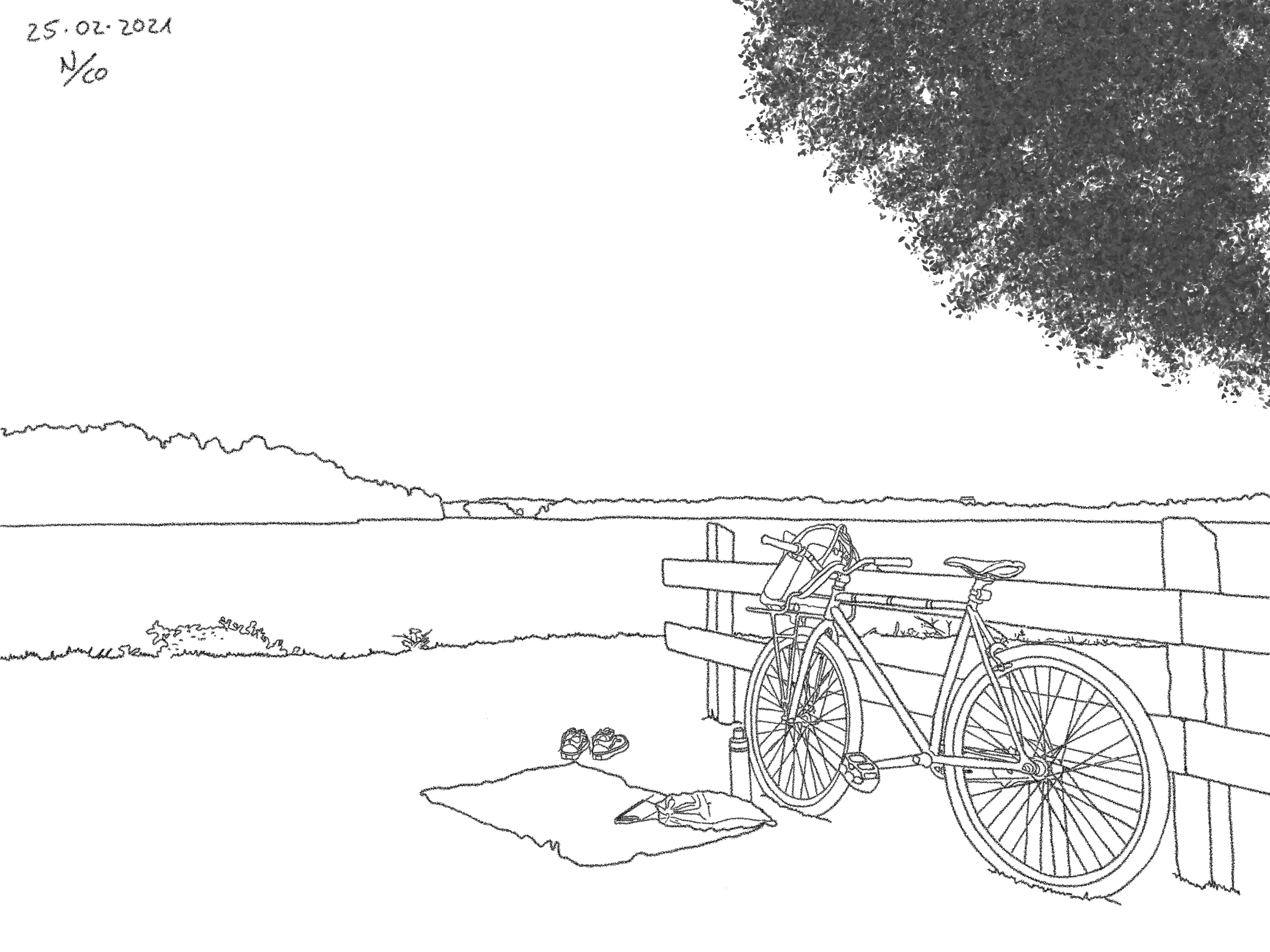 A drawing titled Freeway Your Mind, based on a photo taken at the lake Toftasjön in Växjö.